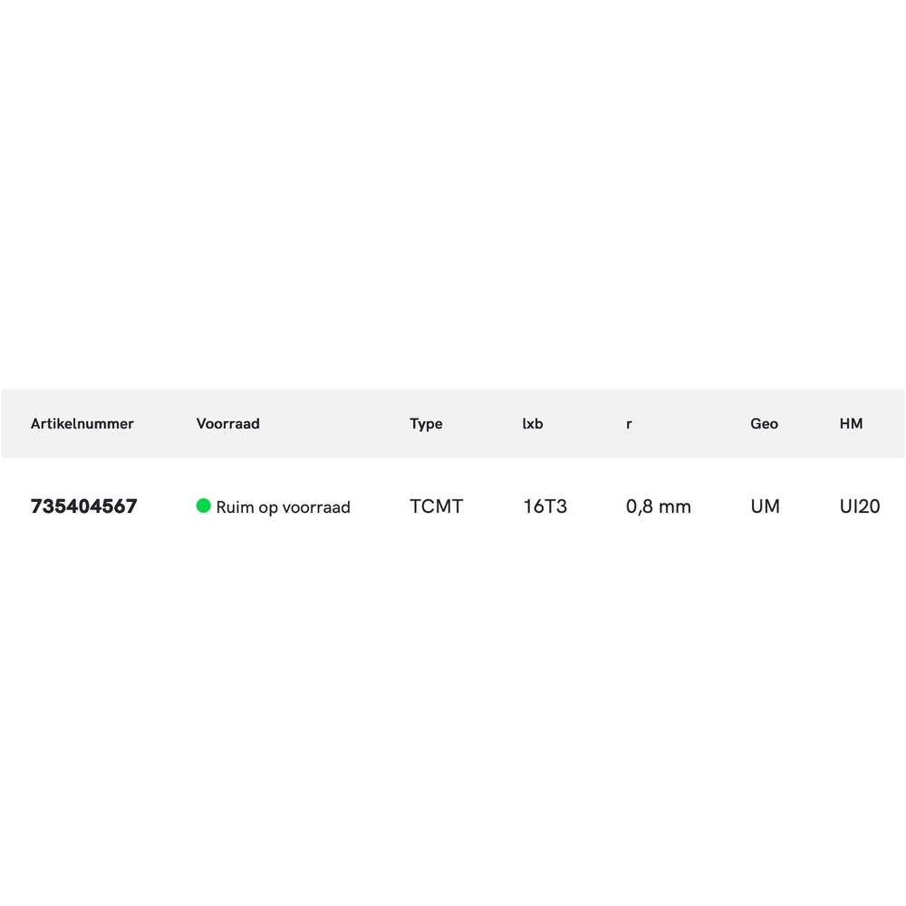 Phantom hardmetaal Wisselplaat TCMT 16T308-UM UI20 (10 stuks)