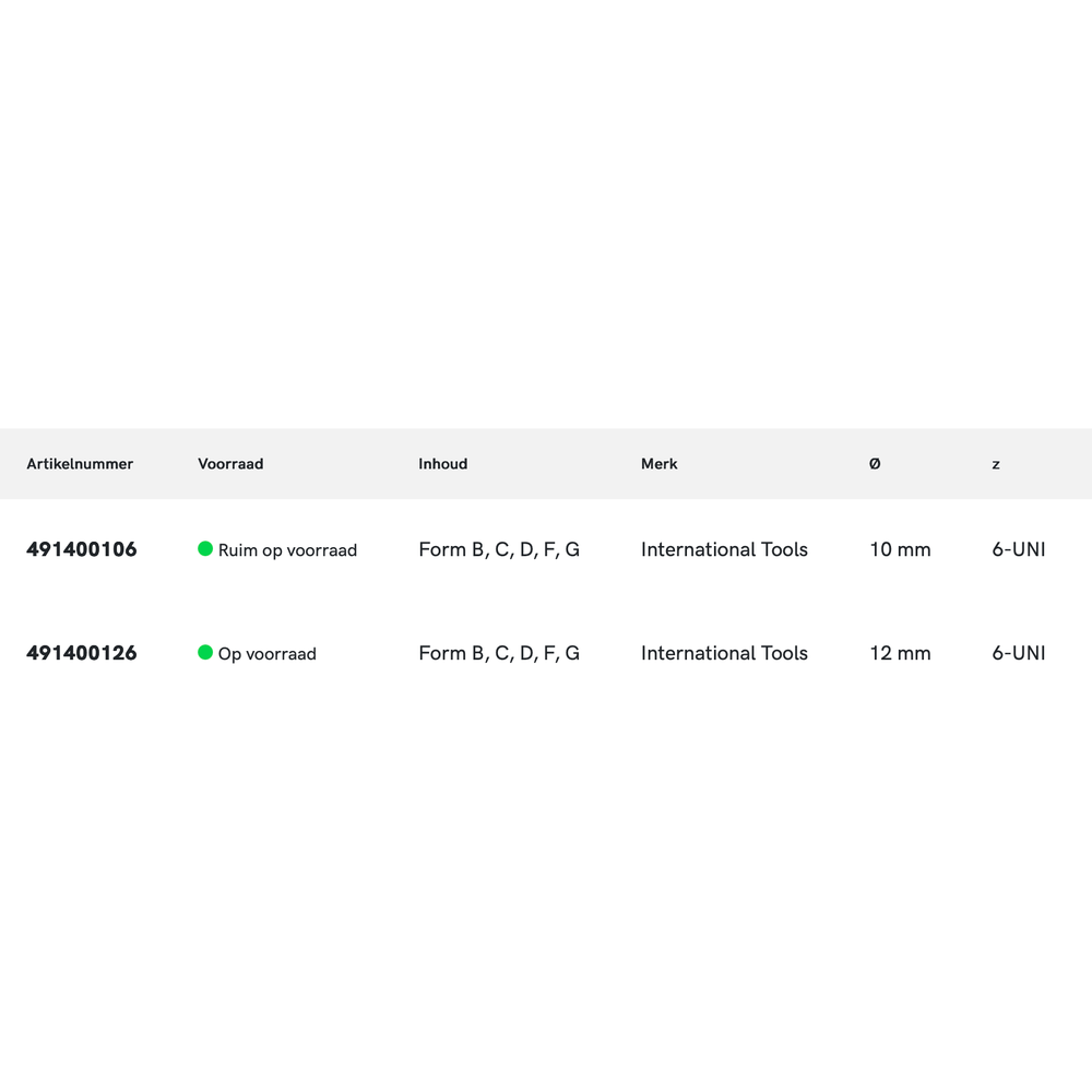 International Tools ECO PRO hardmetaal Set Stiftfrezen Form B‚ C‚ D‚ F‚ G 6-UNI Ø10