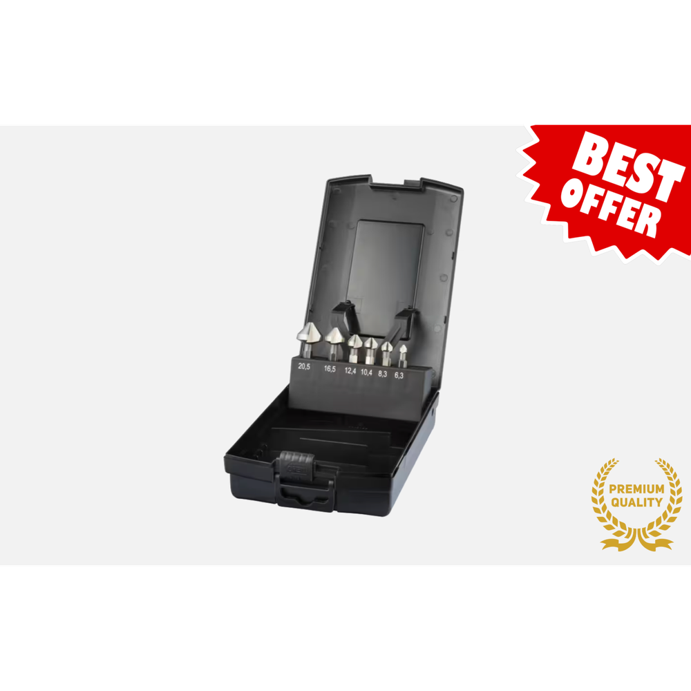 International Tools ECO HSS set Verzinkboren DIN 3126-DIN ISO 1173 E6‚3 42.543‚ 90°‚ 3 snijkanten‚ 1/4″ (6‚35 mm)-zeskant bitopname 6‚3 - 20‚5 mm