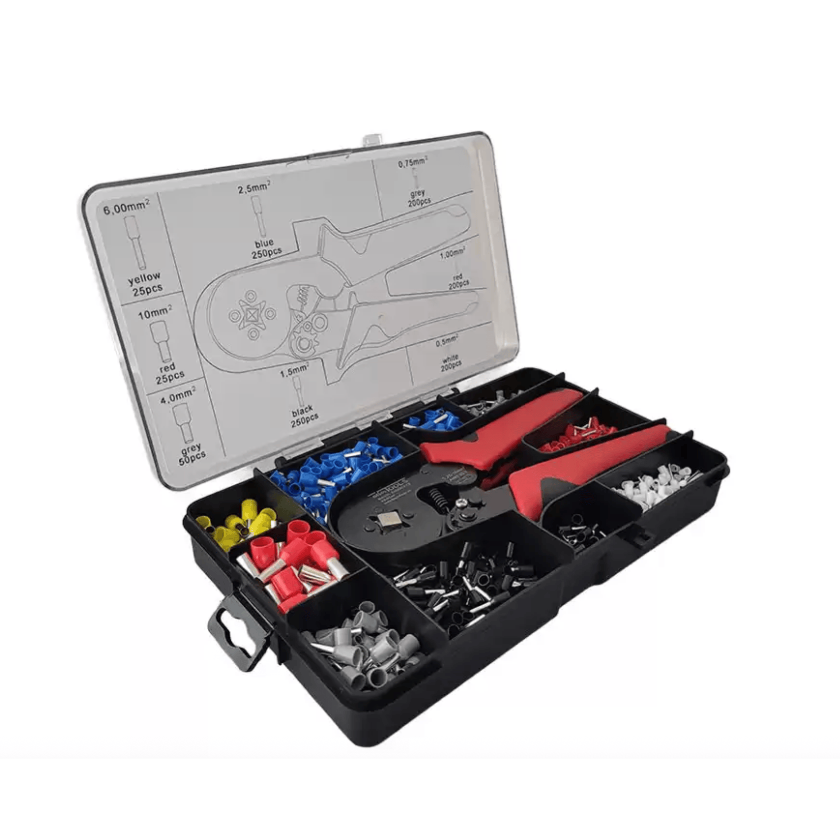 Krimptang voor adereindhulzen 0,25 – 10 mm² Met assortiment 0,5 – 10 mm²