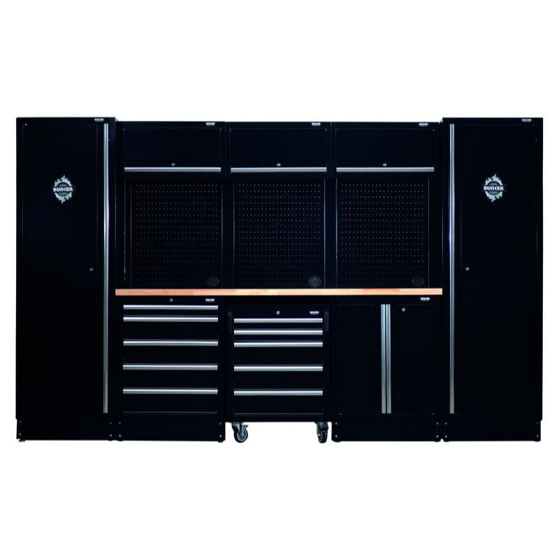 BUNKER 61 cm opbergcombinatie met hardhouten werkblad – 16 - delig – 324×61×200 cmBunkerMZS Gereedschap