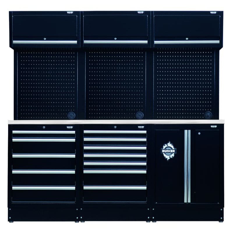 BUNKER 61 cm opbergcombinatie met RVS werkblad – 14 - delig – 204×61×200 cmBunkerMZS Gereedschap