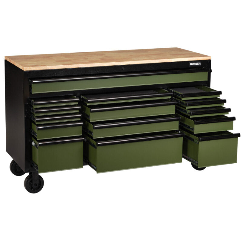 BUNKER Gereedschapswagen/werkbank, 155cm, groen