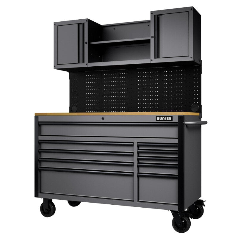 BUNKER Gereedschapswagen/werkbank met achterwand, 142cm, licht grijs