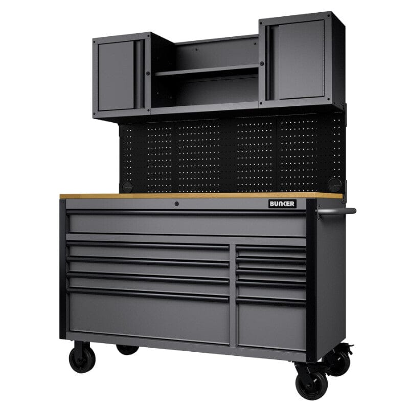 BUNKER Gereedschapswagen/werkbank met achterwand, 142cm, licht grijsBunkerMZS Gereedschap
