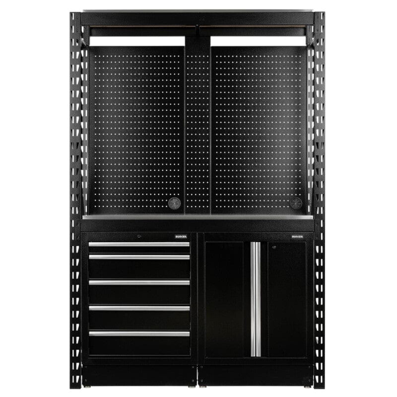 BUNKER Opbergrek met geperforeerde achterwand en 2 vloerkasten, 1500×2210×520mmBunkerMZS Gereedschap