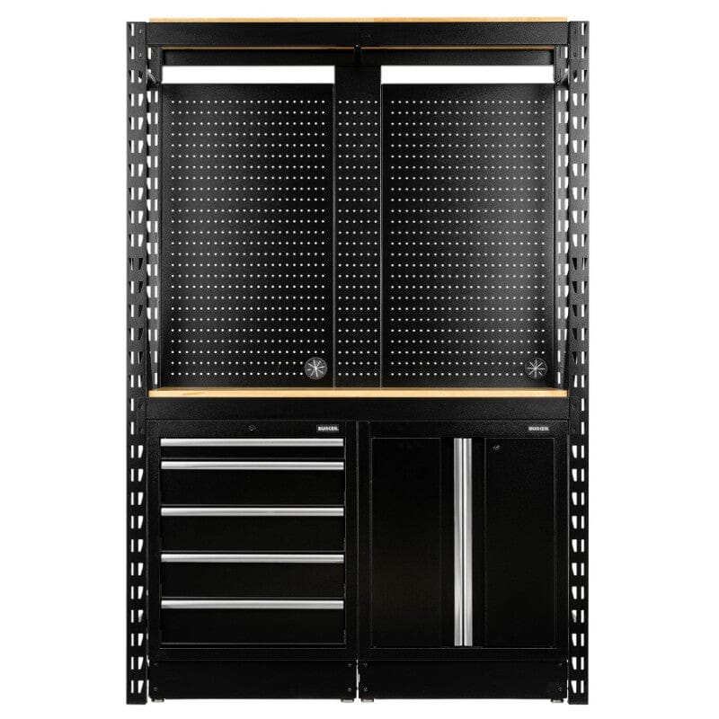 BUNKER Opbergrek met geperforeerde achterwand en 2 vloerkasten, 1500×2210×520mmBunkerMZS Gereedschap
