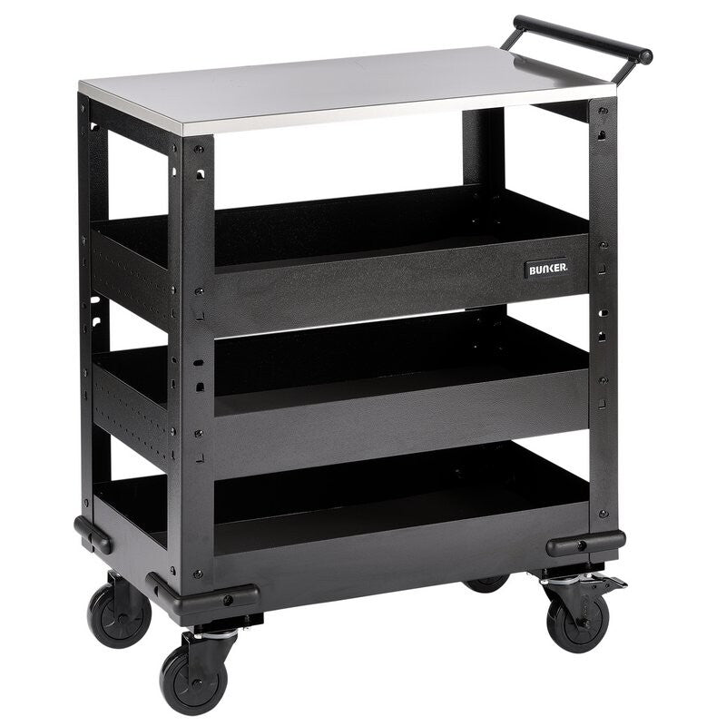 BUNKER Werkplaatstrolley met RVS werkblad, 3 schappen, 71cm