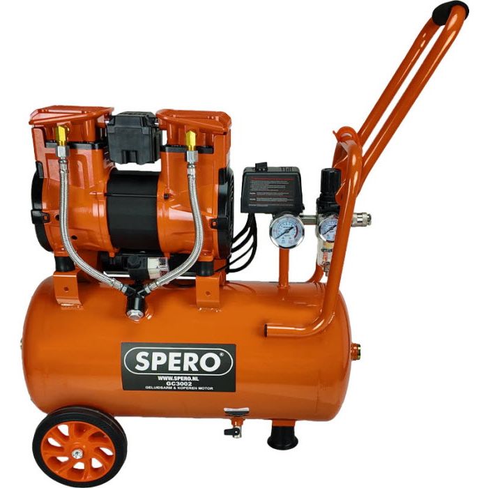 24Ltr - 1480W-2PK HIGH SPEED 250 L/min Olievrije Silent Compressor 2800T/min 65dB SPERO - 9Bar