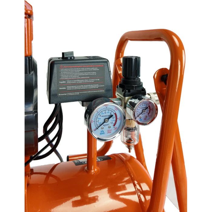24Ltr - 1480W-2PK HIGH SPEED 250 L/min Olievrije Silent Compressor 2800T/min 65dB SPERO - 9Bar