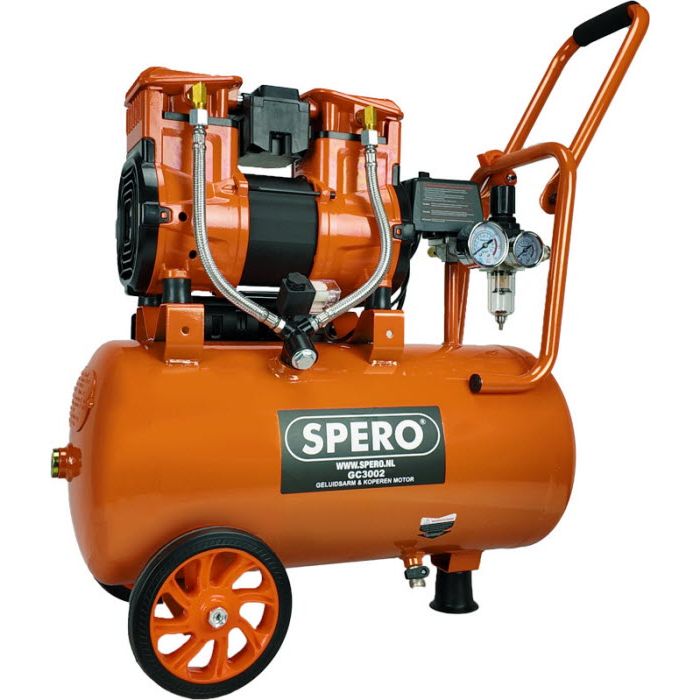 24Ltr - 1480W-2PK HIGH SPEED 250 L/min Olievrije Silent Compressor 2800T/min 65dB SPERO - 9Bar