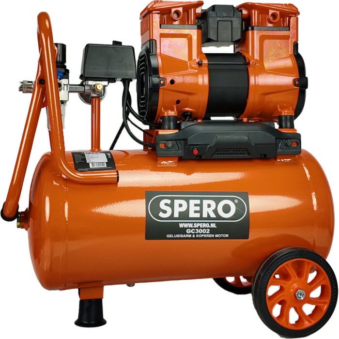 24Ltr - 1480W-2PK HIGH SPEED 250 L/min Olievrije Silent Compressor 2800T/min 65dB SPERO - 9Bar