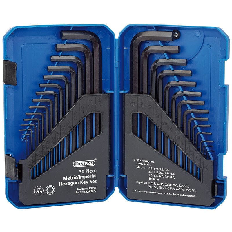 Inbussleutel set lang INCH + Metrisch, 30dlgDraper ToolsMZS Gereedschap