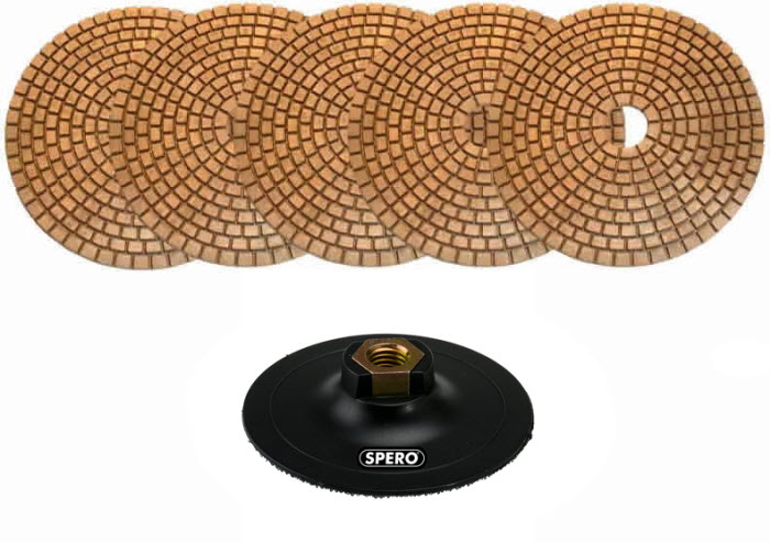 Spero 100 mm Complete set 5 koper pads incl. 2 mm Foam Padhouder - Beton, Terrazzo & Hardsteen Diamant Polijstschijf
