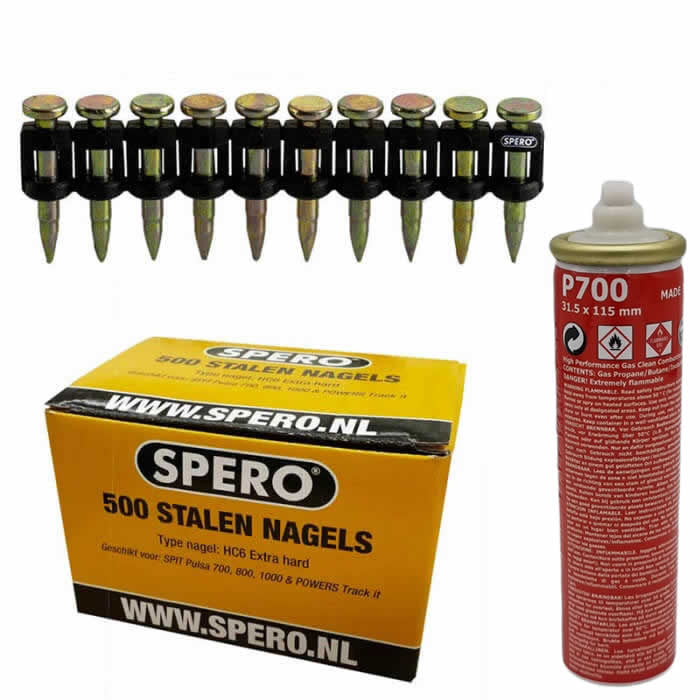 19mm x 3.0 - 500 Extra Hard SPERO Beton & Staal Nagels Passend Spit Pulsa 700 + Gasbus