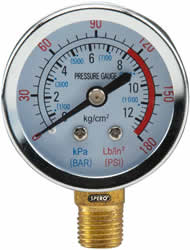 54mm Metalen compressor drukmeter Bar/PSI onderaansluiting 1/4 (M) max.12Bar