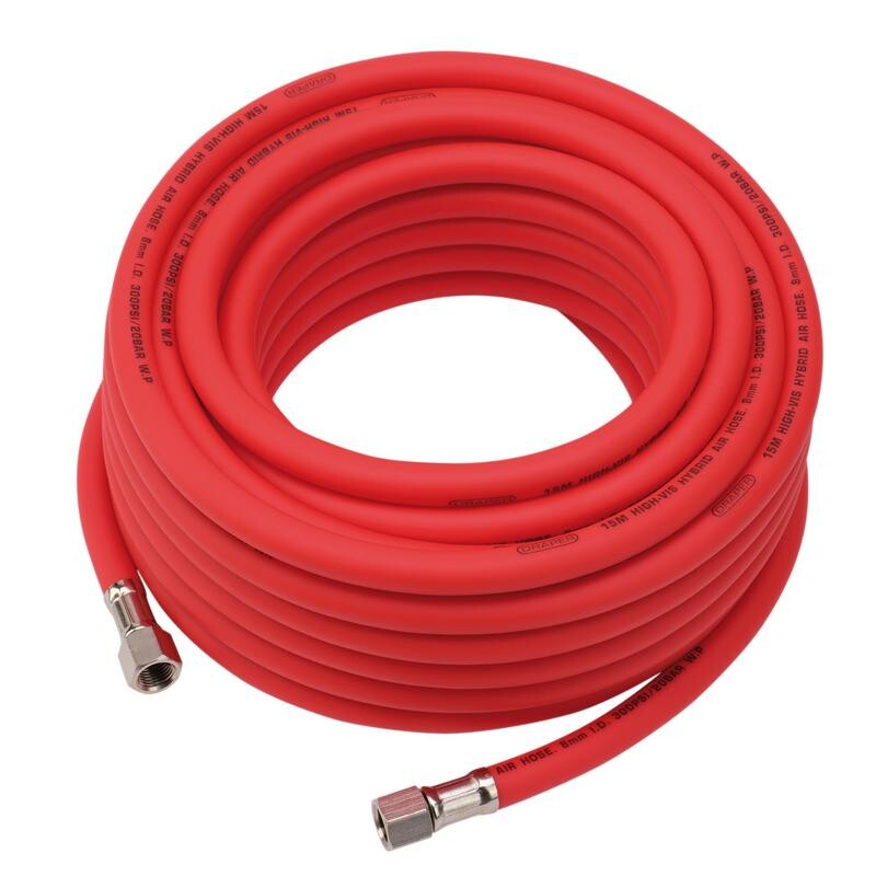Luchtslang 8mm, high visibility (1/4" draaibare aansl.), 15m, rood
