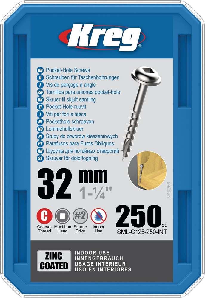Kreg PH schroeven 32 mm verzinkt Maxi-Loc grof schroefdraad 250 stuks