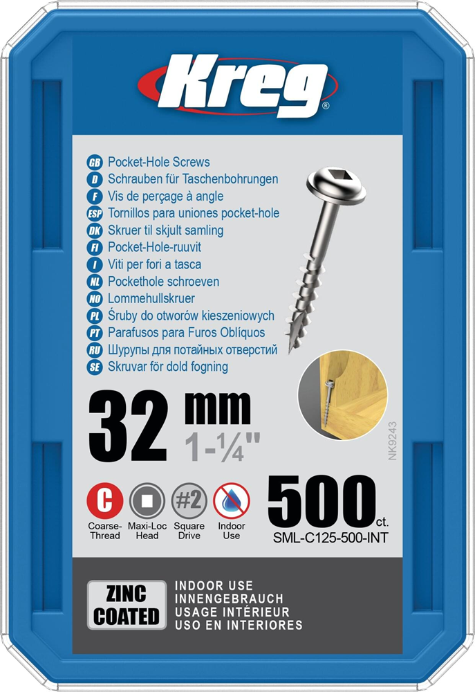 Kreg PH schroeven 32 mm verzinkt Maxi-Loc grof schroefdraad 500 stuks