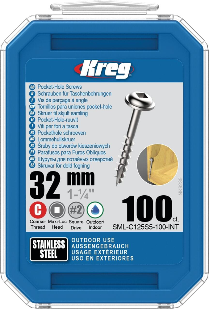 Kreg PH schroeven 32 RVS Maxi-Loc grof schroefdraad 100 stuks
