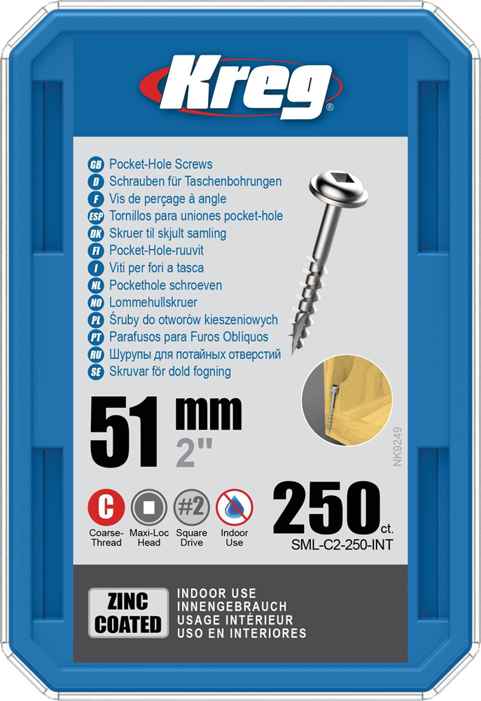 Kreg PH schroeven 51 mm verzinkt Maxi-Loc grof schroefdraad 250 stuks