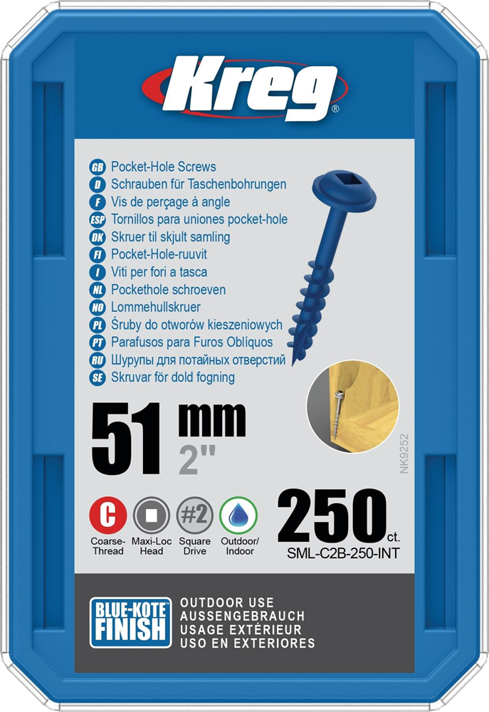 Kreg PH schroeven 51 mm blauw gecoat Maxi-Loc grof schroefdraad 250 stuks
