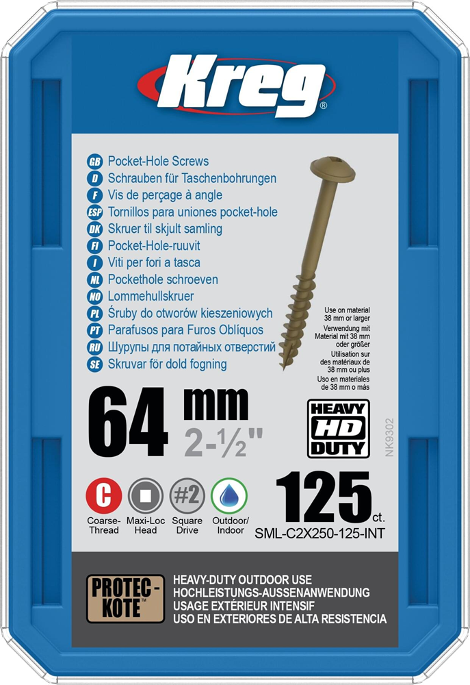 Kreg PH schroeven 64 mm Protec gecoat Maxi-Loc grof schroefdraad 125 stuks