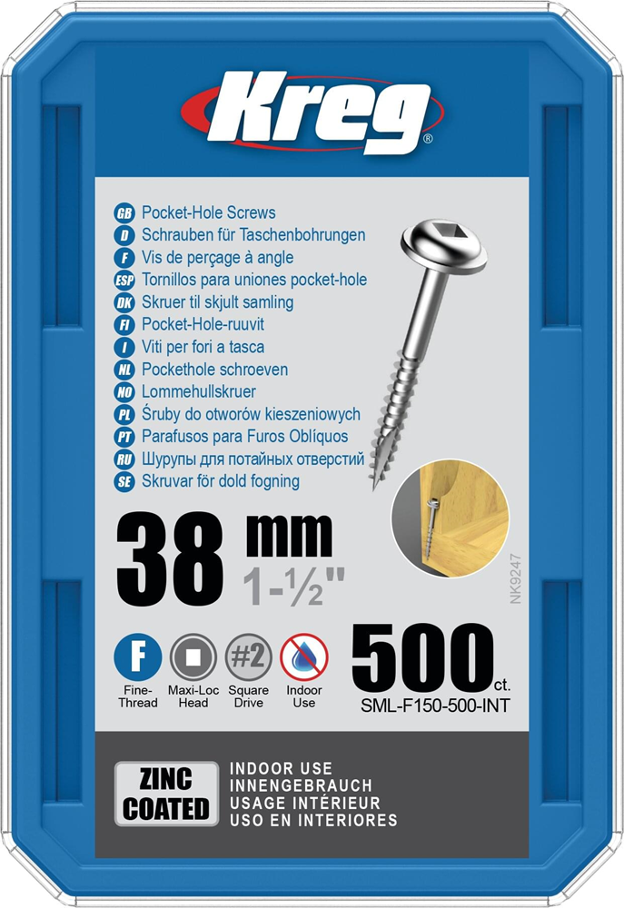 Kreg PH schroeven 38 mm verzinkt Maxi-Loc fijn schroefdraad 500 stuks