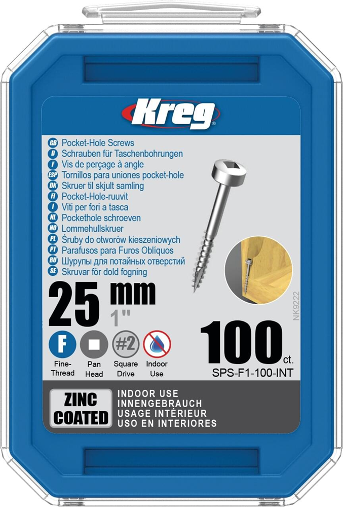 Kreg PH schroeven 25 mm verzinkt Pan-Head fijn schroefdraad 100 stuks