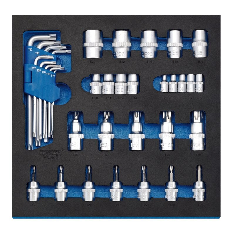 Torxsleutel + Bitdop E-torxset in FOAM, 35-delig