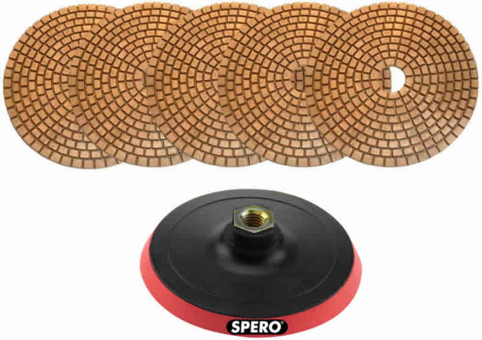 125mm Complete set koper diamant polijstpads incl. 10mm Foam Padhouder - Beton, Terrazzo & Hardsteen