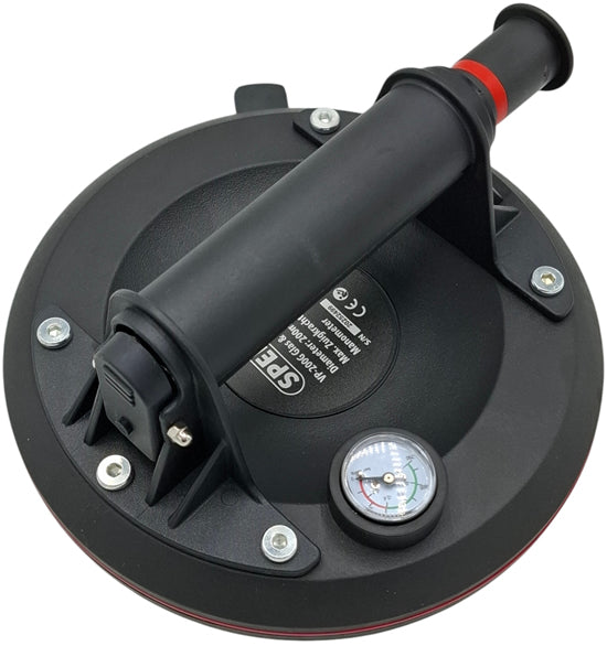200mm Glas & Tegel Vacuüm Pompzuiger PRO ZWART Rubber - Drukmeter - Max: 56Kg VP200G