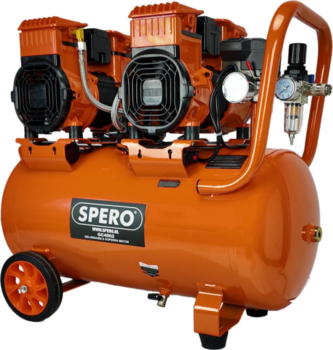 50Ltr - 2960W-4PK HIGH SPEED 500 L/min Olievrije Silent Compressor 2800T/min 68dB SPERO - 9Bar