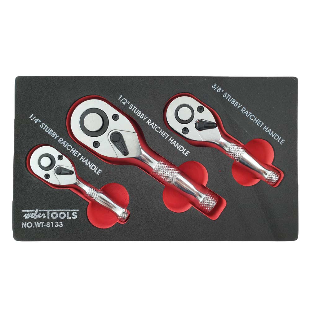 Stubby ratelset 1/4'', 3/8'' & 1/2'' 72-tands