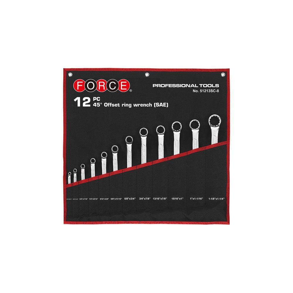 12pc 45° offset ring wrench set (in cloth bag) (SAE)
