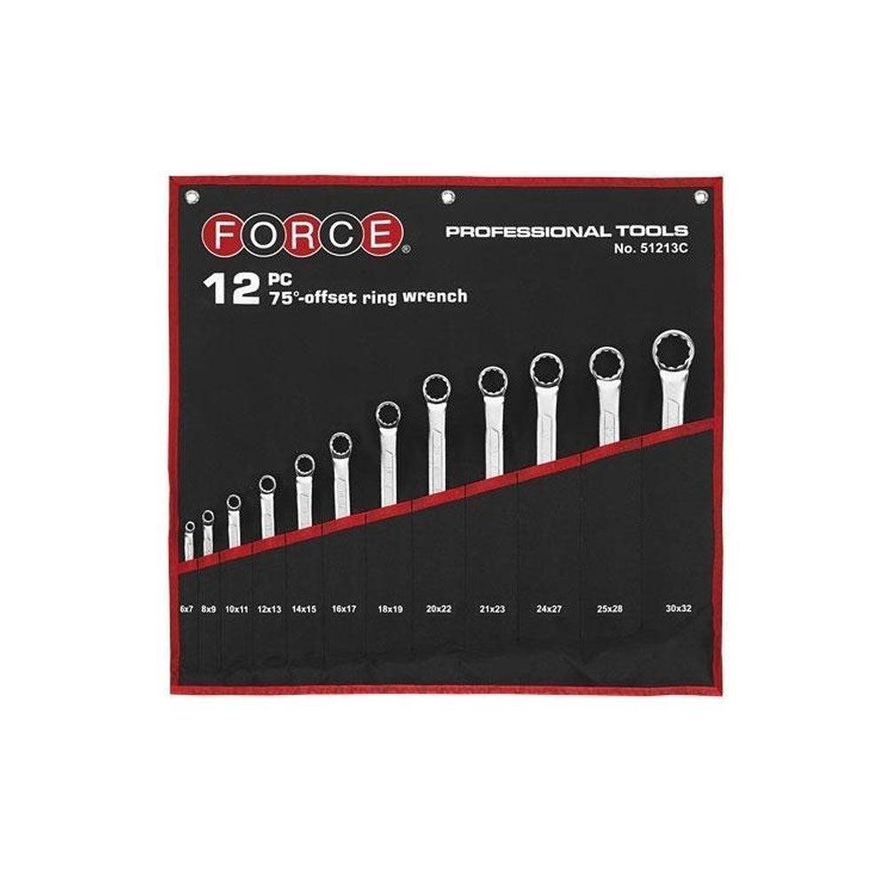 12pc 75° offset ring wrench set (in cloth bag)