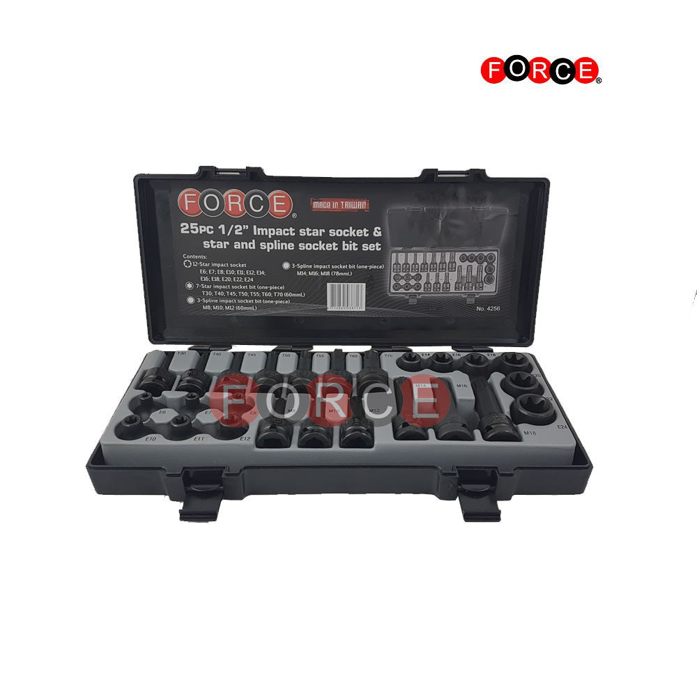 25pc 1/2"DR. Impact star socket & star and spline socket bit set