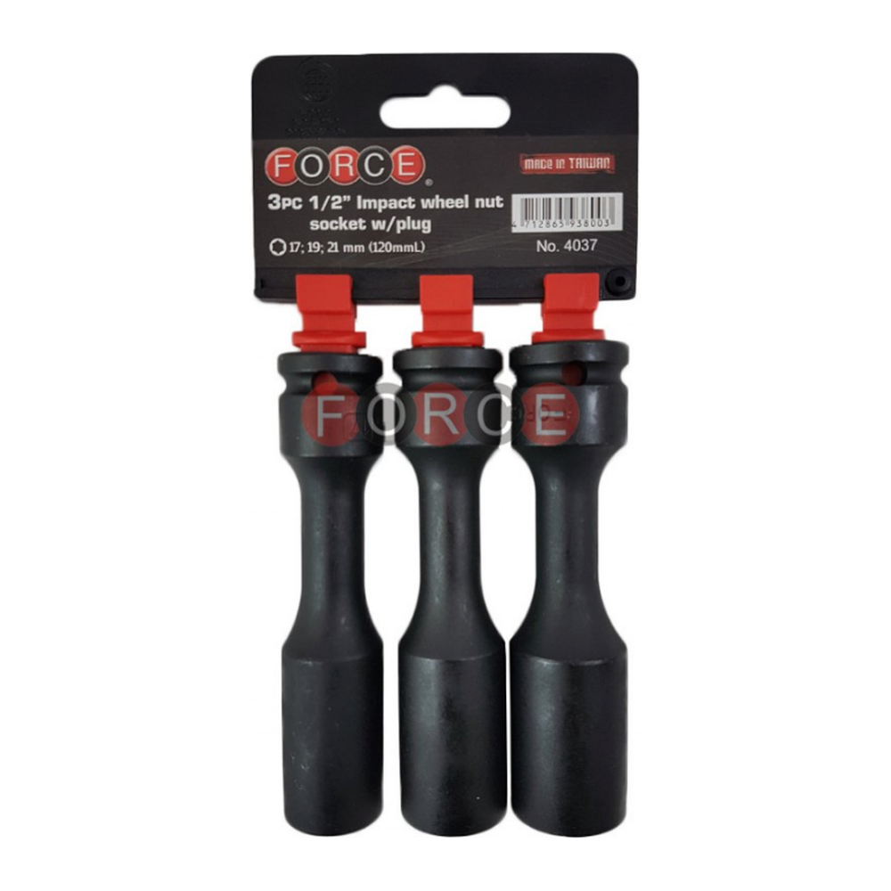 3pc 1/2"DR. Wheel nut 6pt. impact socket set (120mmL w/plug)