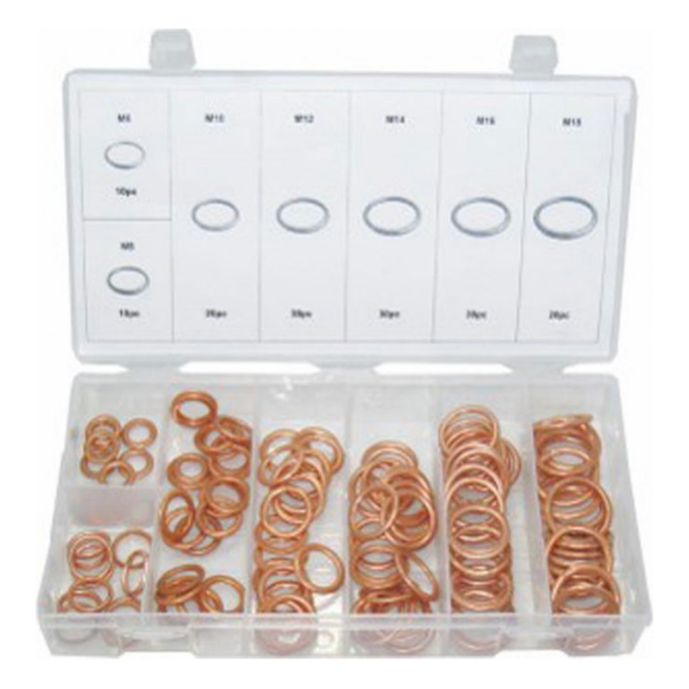 Assortiment Gevulden koperen carterplugringen 150 pcs