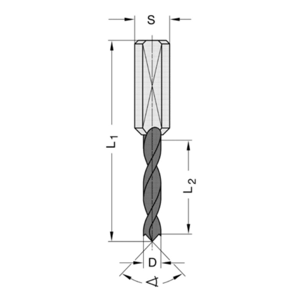 Drevelboren VHW Z=2/V=2 Schacht 10 mm, met centreerpunt