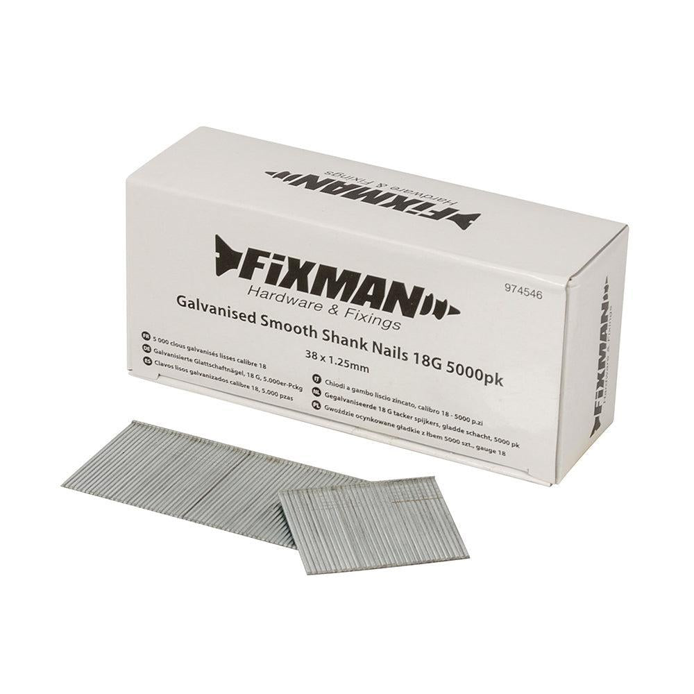 Fixman - Gegalvaniseerde 18 G tacker spijkers, gladde schacht, 5000 pk.