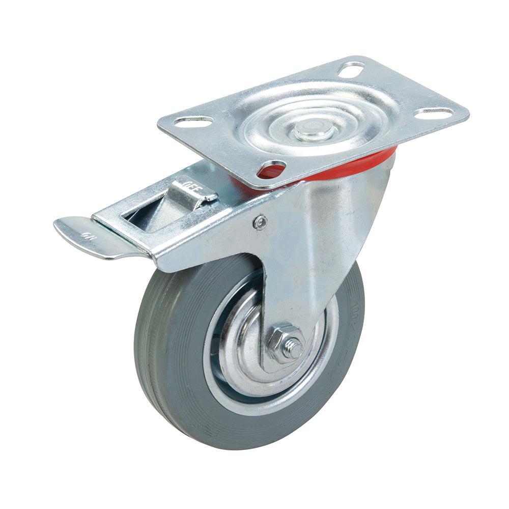 Fixman - Rubberen zwenkwiel met rem 100 mm, 70 kg