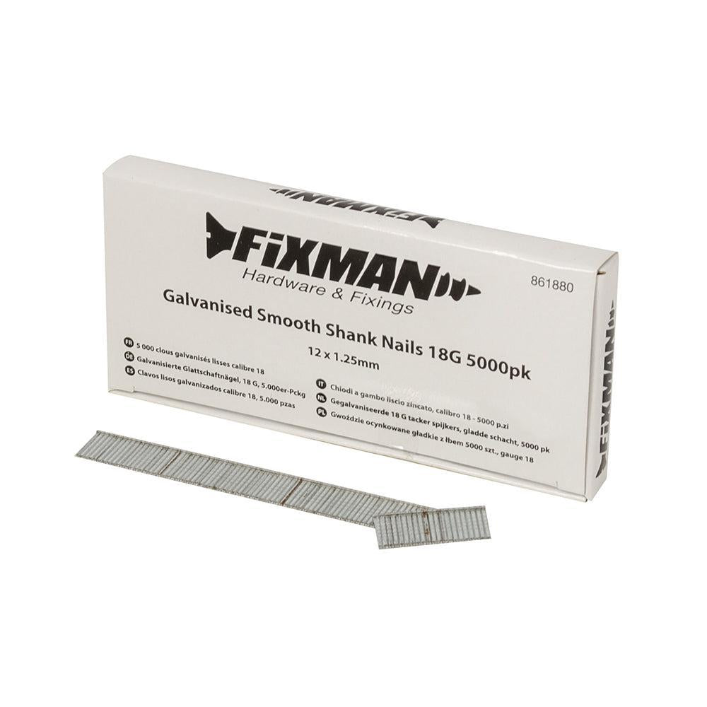 Fixman - Gegalvaniseerde 18 G tacker spijkers, gladde schacht, 5000 pk. 12 x 1,25 mm