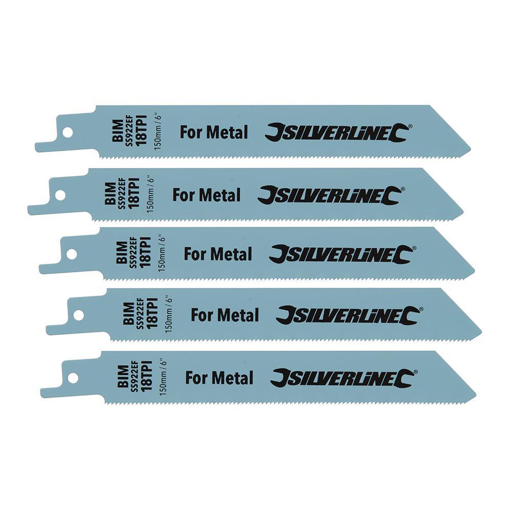 Silverline - Reciprozaagblad voor metaal, 5 pk. Bi-metaal, 18 tpi, 150 mm