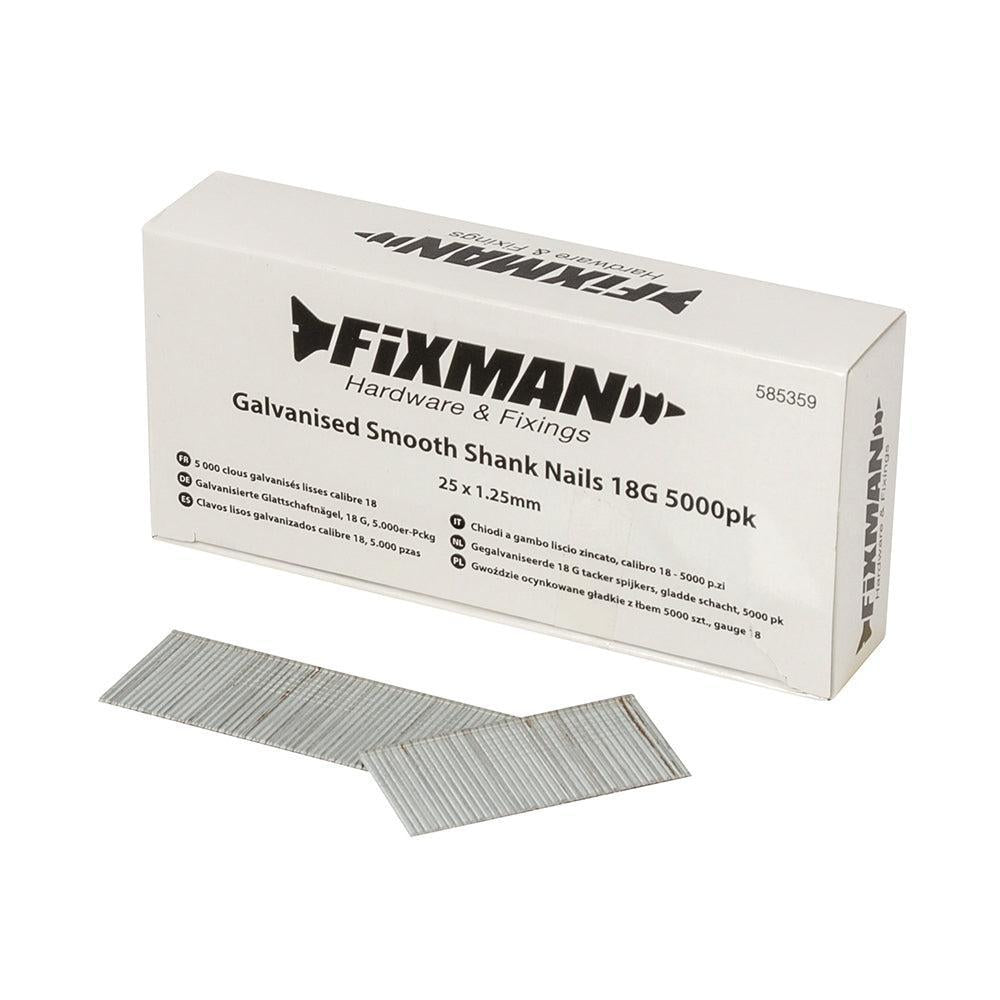 Fixman - Gegalvaniseerde 18 G tacker spijkers, gladde schacht, 5000 pk. 25 x 1,25 mm