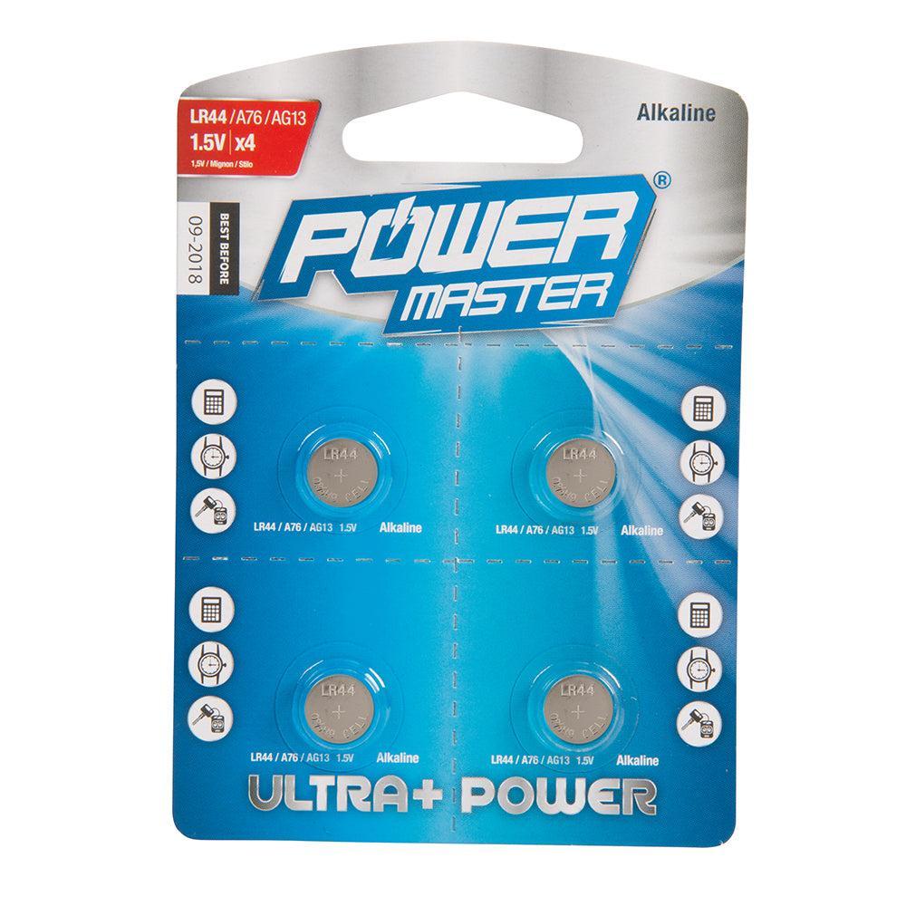 Powermaster - Alkaline knoopcel batterij LR44, 4 pk.