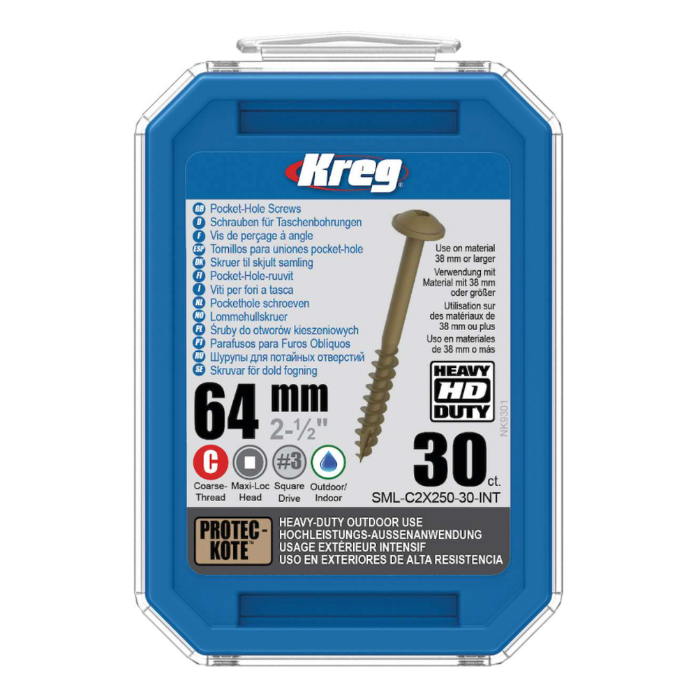 Kreg HD Pocket-Hole Schrauben 64 mm, Protec-Kote, Maxi-Loc, Grobgewinde, 30 Stück