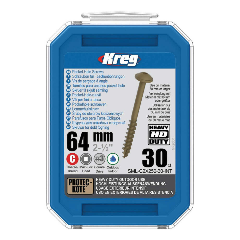 Kreg HD Pocket-Hole Schrauben 64 mm, Protec-Kote, Maxi-Loc, Grobgewinde, 30 Stück