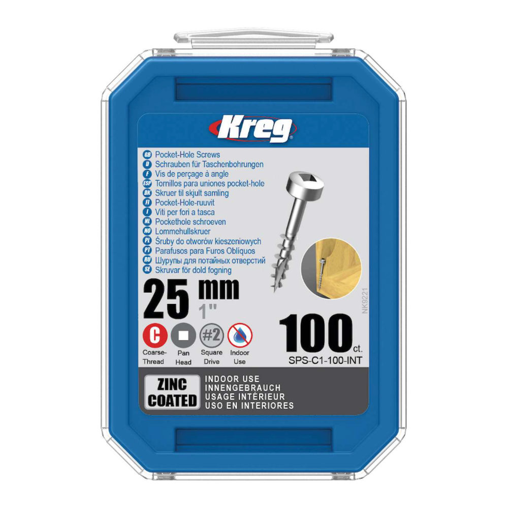 Kreg Pocket-Hole Schrauben 25 mm, Verzinkt, Flachkopf, Grobgewinde, 100 Stück