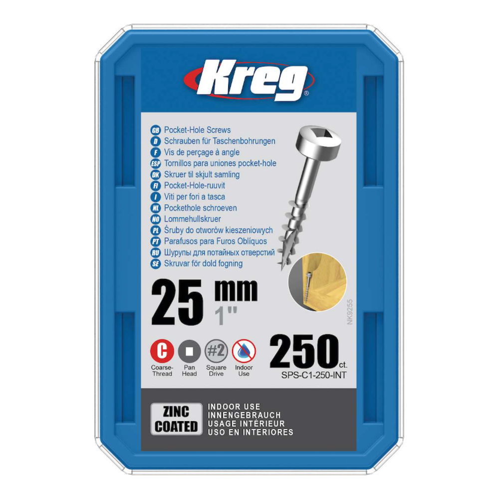 Kreg Pocket-Hole Schrauben 25 mm, Verzinkt, Flachkopf, Grobgewinde, 250 Stück